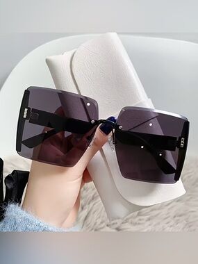 Rimless Oversized Square Sunglassesr - Black